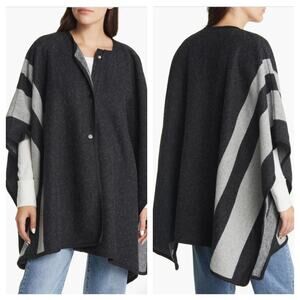 Treasure & Bond Women's Blanket Stripe Cape Wrap Poncho in Black Combo